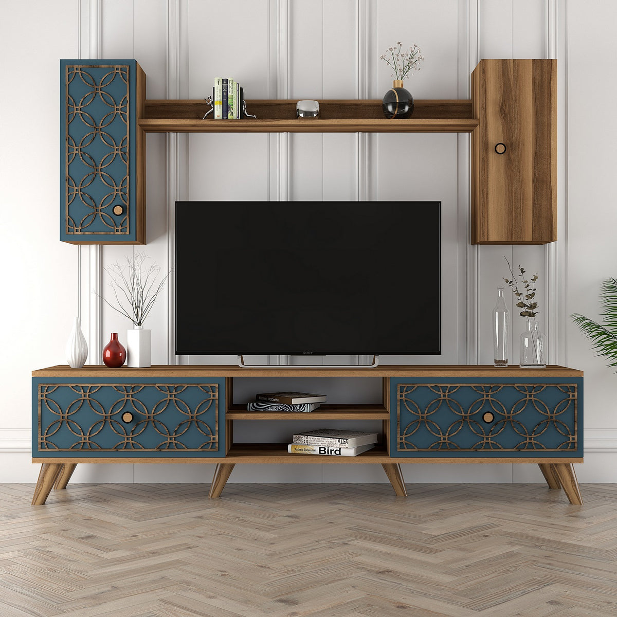 Σύνθεση Τηλεόρασης Polichrono Καρυδί - Chalcedony 180x35x44 εκ. Μελαμίνης