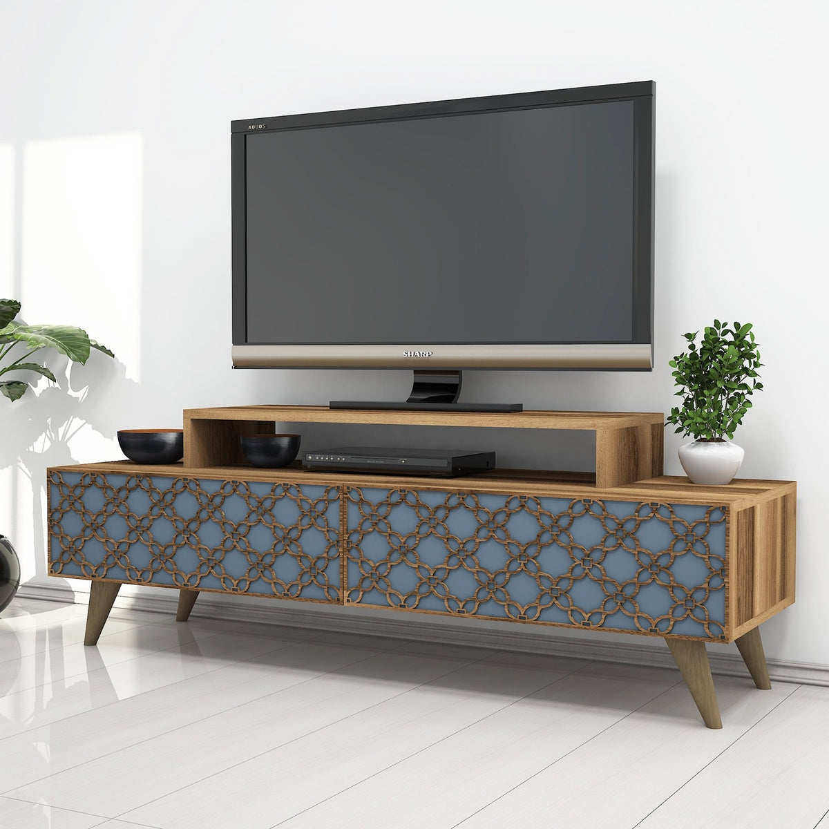 Έπιπλο Τηλεόρασης Lithakia Καρυδί - Chalcedony 140x41.8x48.8 εκ. Μελαμίνης - Pakobazaar