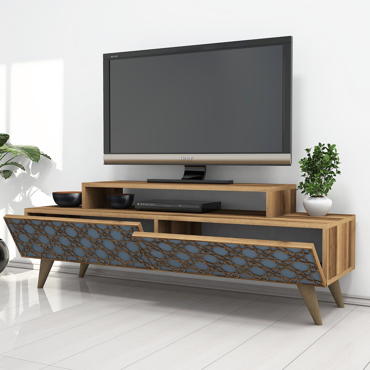 Έπιπλο Τηλεόρασης Lithakia Καρυδί - Chalcedony 140x41.8x48.8 εκ. Μελαμίνης - Pakobazaar