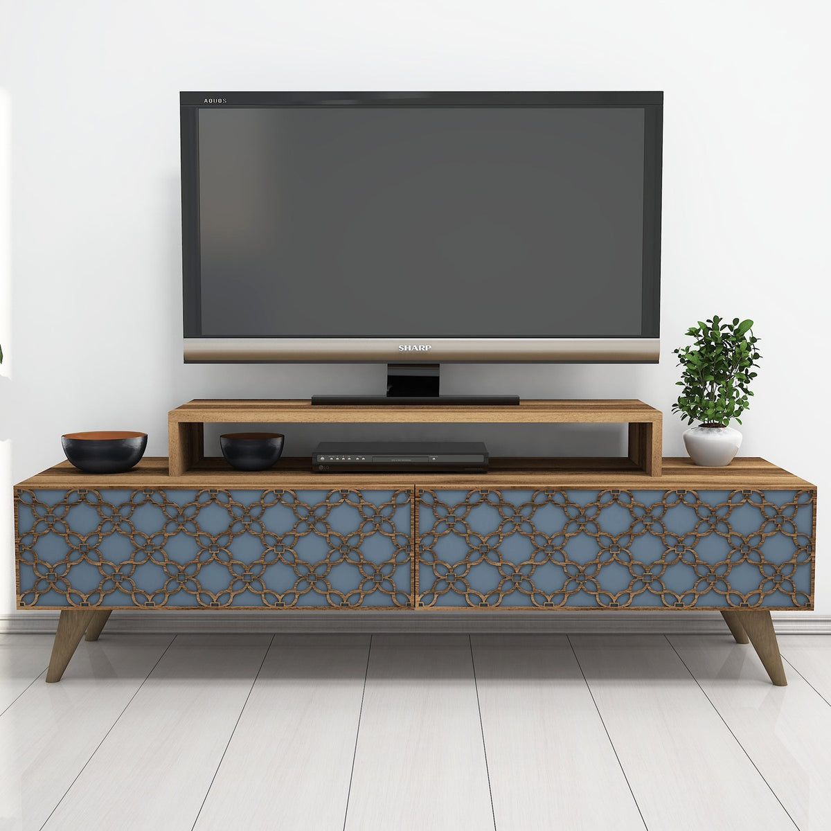 Έπιπλο Τηλεόρασης Lithakia Καρυδί - Chalcedony 140x41.8x48.8 εκ. Μελαμίνης - Pakobazaar