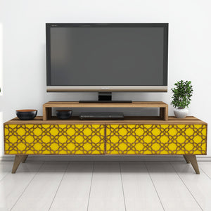 Έπιπλο Τηλεόρασης Lithakia Καρυδί - Κίτρινο 140x41.8x48.8 εκ. Μελαμίνης