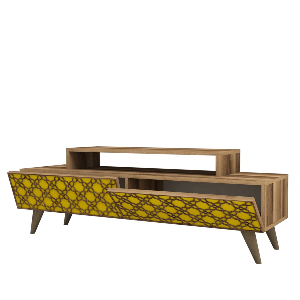 Έπιπλο Τηλεόρασης Lithakia Καρυδί - Κίτρινο 140x41.8x48.8 εκ. Μελαμίνης