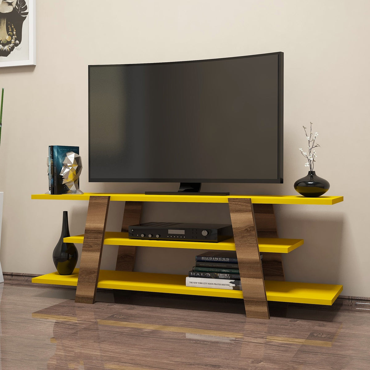 Έπιπλο Τηλεόρασης Steni Καρυδί - Κίτρινο 120x33.6x42 εκ. Μελαμίνης