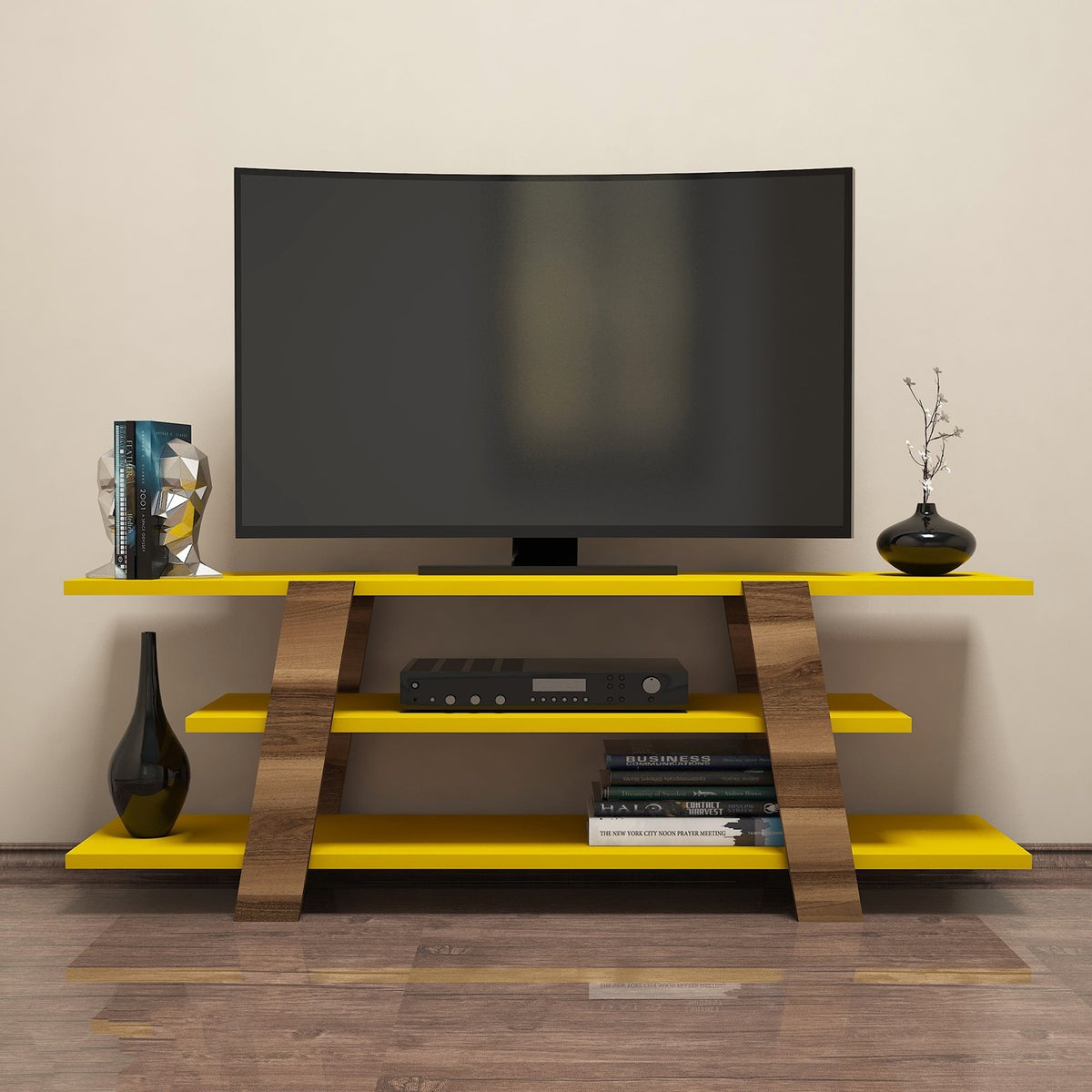 Έπιπλο Τηλεόρασης Steni Καρυδί - Κίτρινο 120x33.6x42 εκ. Μελαμίνης