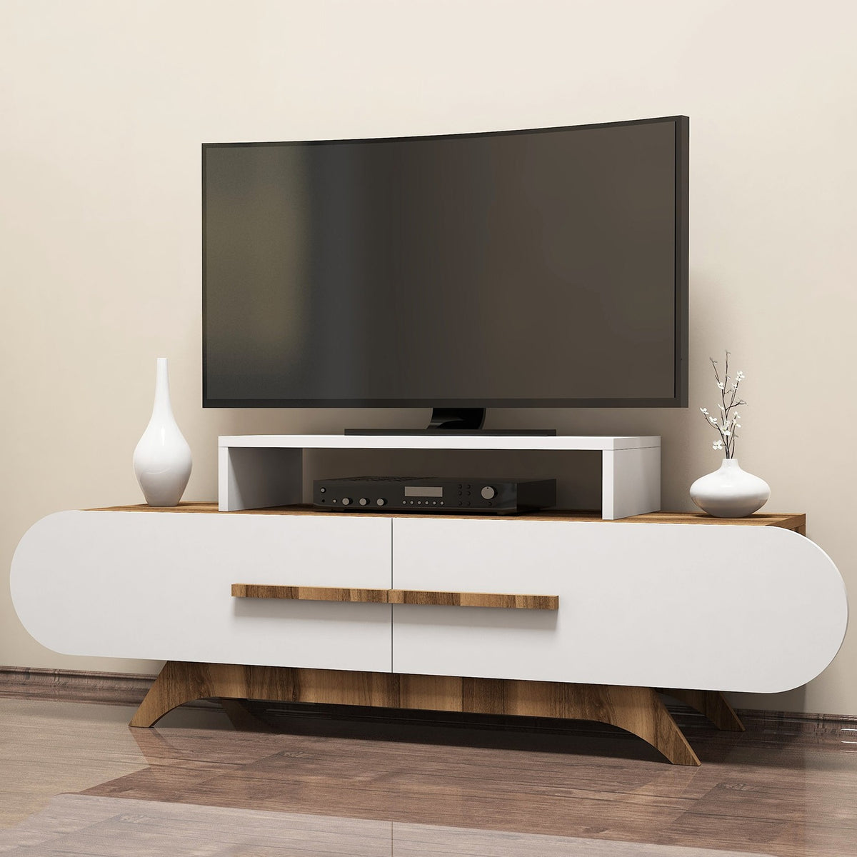 Έπιπλο Τηλεόρασης Embona Καρυδί - Λευκό 145x36.8x49.8 εκ. Μελαμίνης