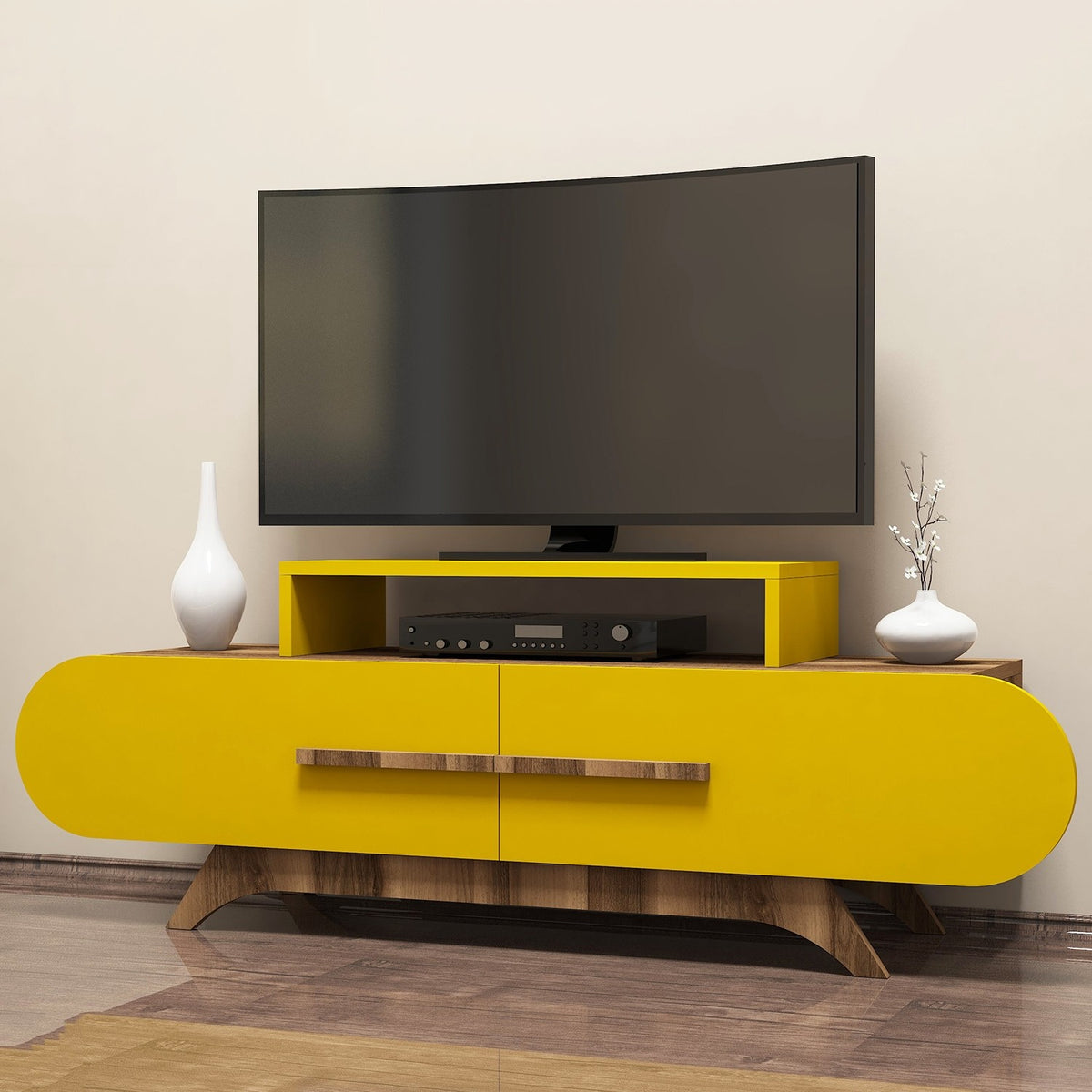 Έπιπλο Τηλεόρασης Embona Καρυδί - Κίτρινο 145x36.8x49.8 εκ. Μελαμίνης