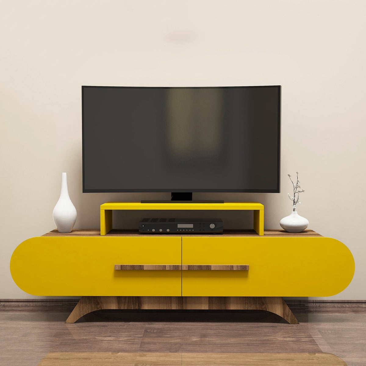 Έπιπλο Τηλεόρασης Embona Καρυδί - Κίτρινο 145x36.8x49.8 εκ. Μελαμίνης