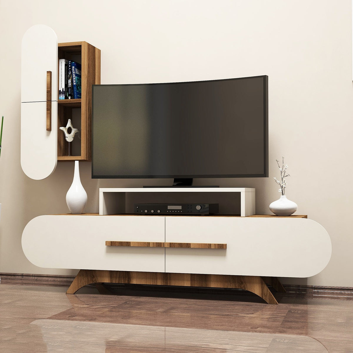 Σύνθεση Τηλεόρασης Smixi Καρυδί - Κρεμ 145x36.8x49.8 εκ. Μελαμίνης