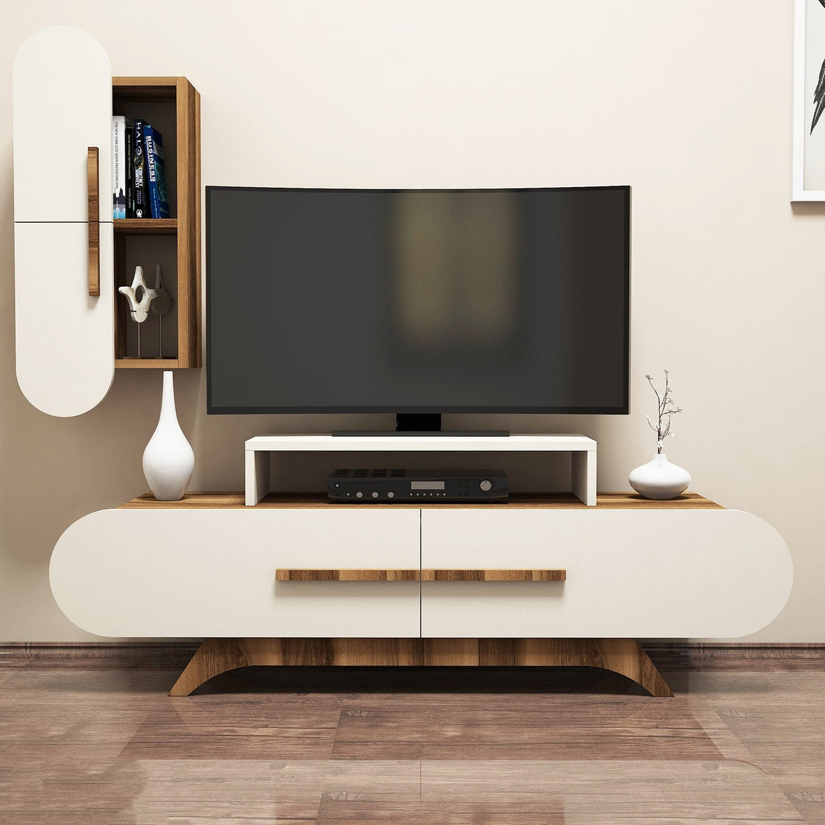Σύνθεση Τηλεόρασης Smixi Καρυδί - Κρεμ 145x36.8x49.8 εκ. Μελαμίνης