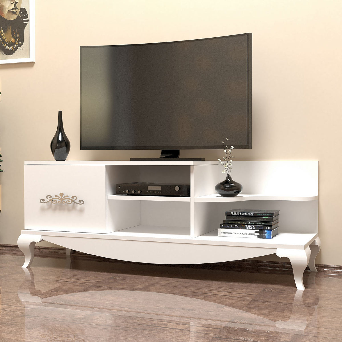 Έπιπλο Τηλεόρασης Pissa Με Ράφια Λευκό 130x45x50.6 εκ. Μελαμίνης - Pakobazaar