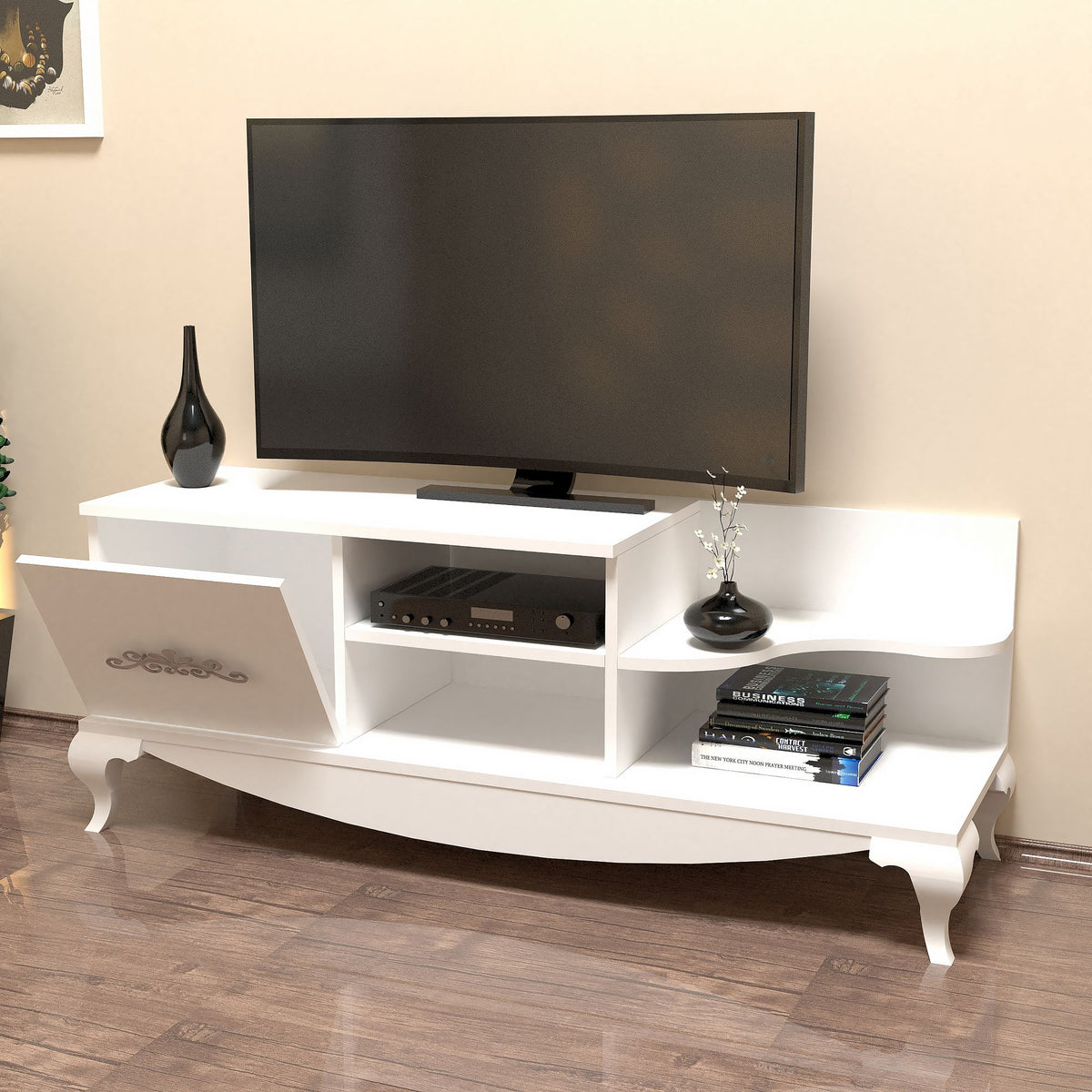 Έπιπλο Τηλεόρασης Pissa Με Ράφια Λευκό 130x45x50.6 εκ. Μελαμίνης - Pakobazaar