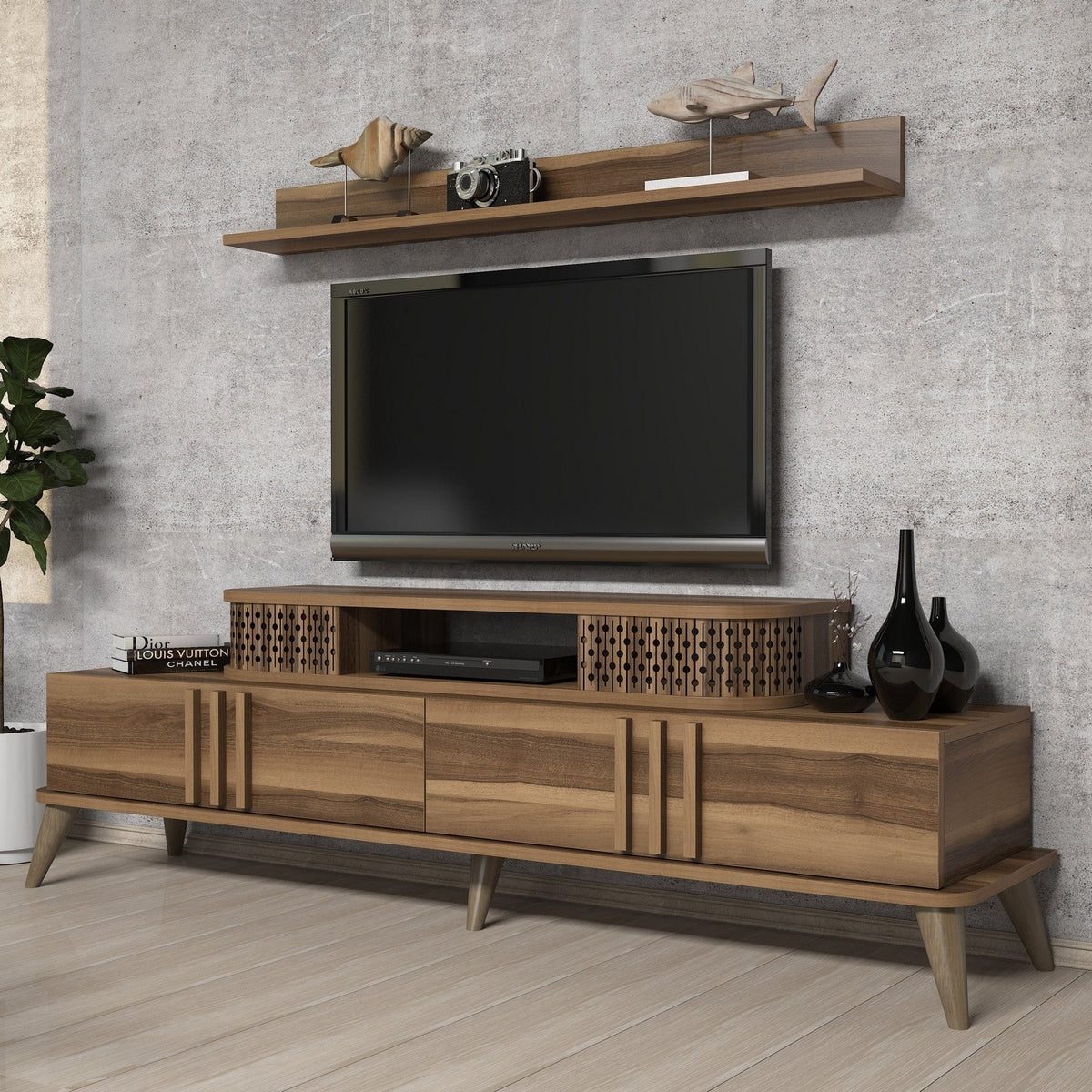 Σύνθεση Τηλεόρασης Trypiti Καρυδί 168x39x51.6 εκ. Μελαμίνης - Pakobazaar