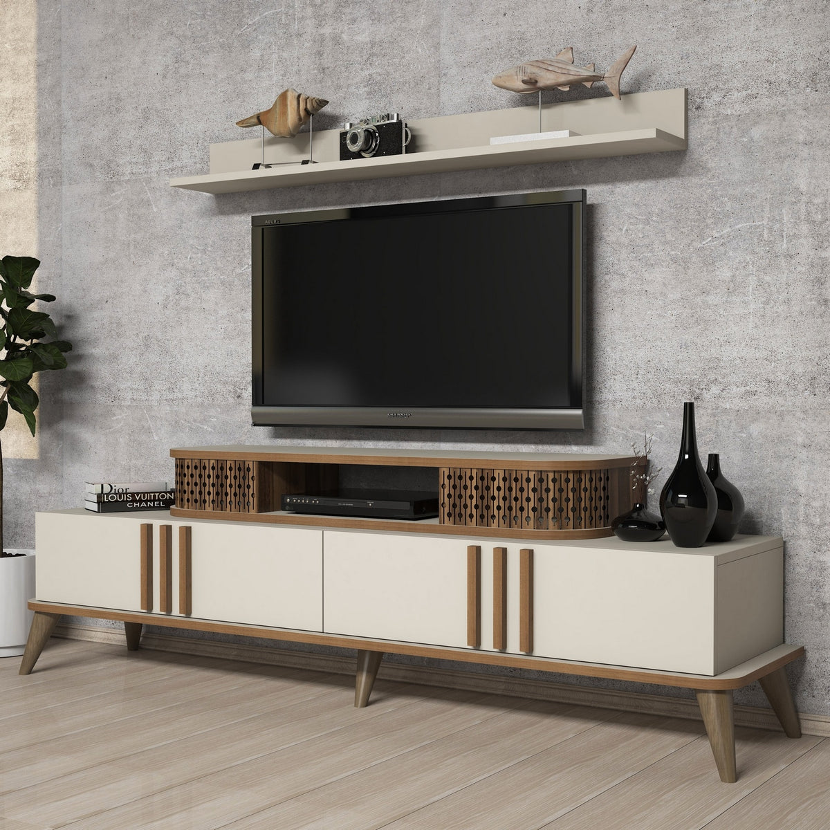 Σύνθεση Τηλεόρασης Trypiti Κρεμ 168x39x51.6 εκ. Μελαμίνης