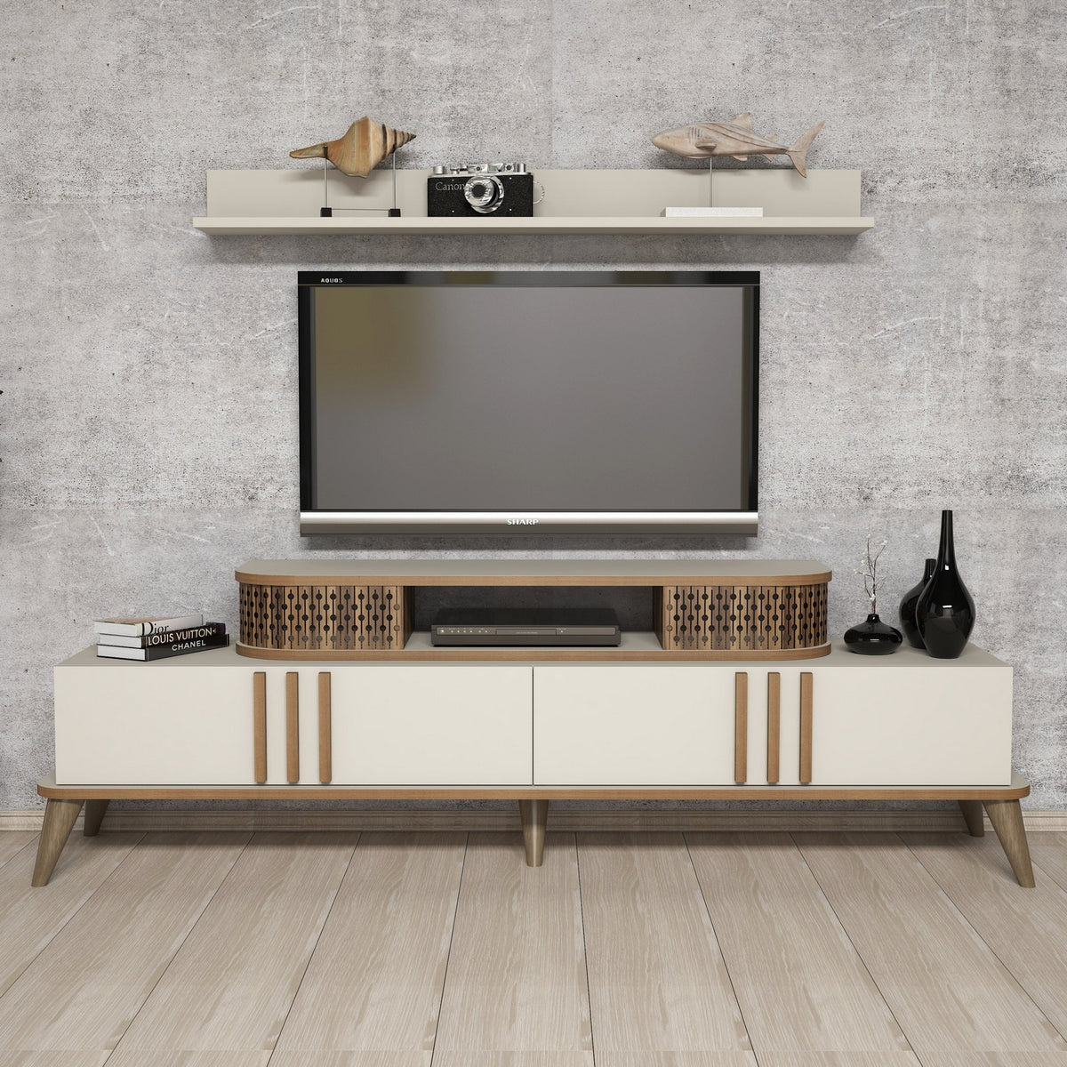 Σύνθεση Τηλεόρασης Trypiti Κρεμ 168x39x51.6 εκ. Μελαμίνης