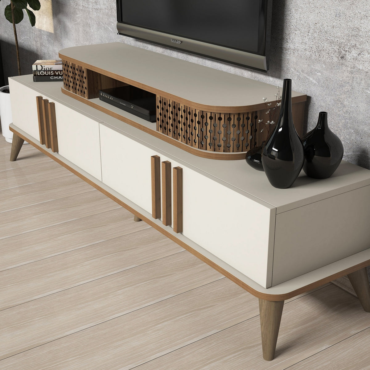 Σύνθεση Τηλεόρασης Trypiti Κρεμ 168x39x51.6 εκ. Μελαμίνης
