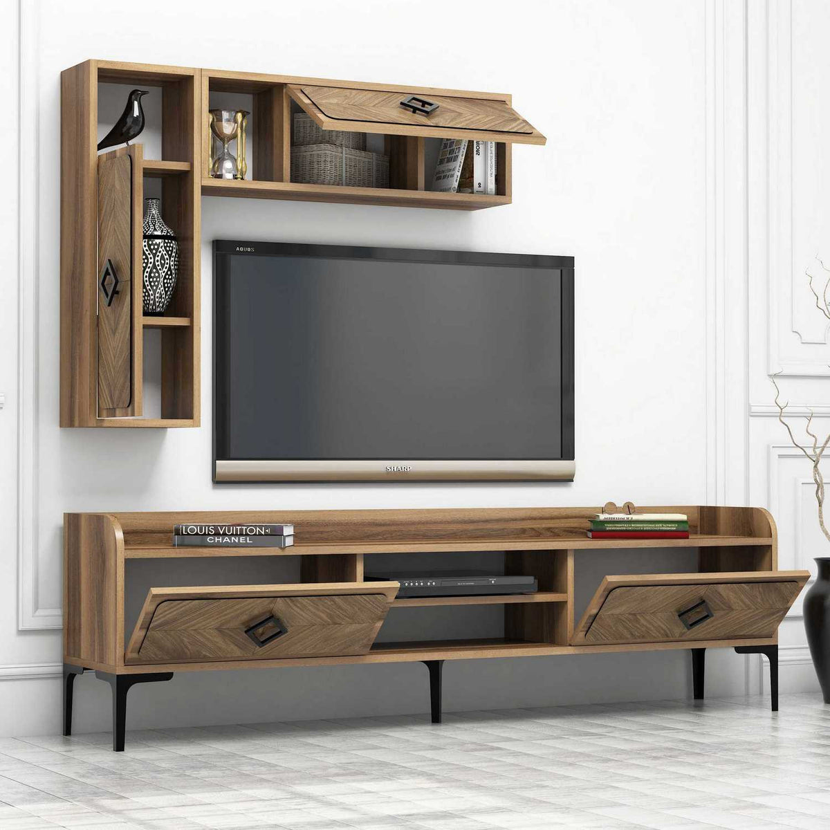 Σύνθεση Τηλεόρασης Kalyva Καρυδί 180x35x52 εκ. Μελαμίνης