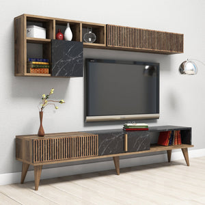 Σύνθεση Τηλεόρασης Plastira Καρυδί - Μαύρο 180x35x40 εκ. Μελαμίνης - Pakobazaar