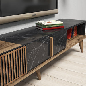 Σύνθεση Τηλεόρασης Plastira Καρυδί - Μαύρο 180x35x40 εκ. Μελαμίνης - Pakobazaar