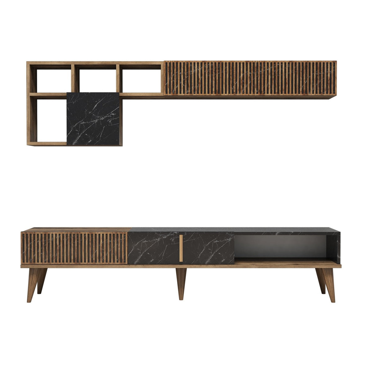 Σύνθεση Τηλεόρασης Plastira Καρυδί - Μαύρο 180x35x40 εκ. Μελαμίνης