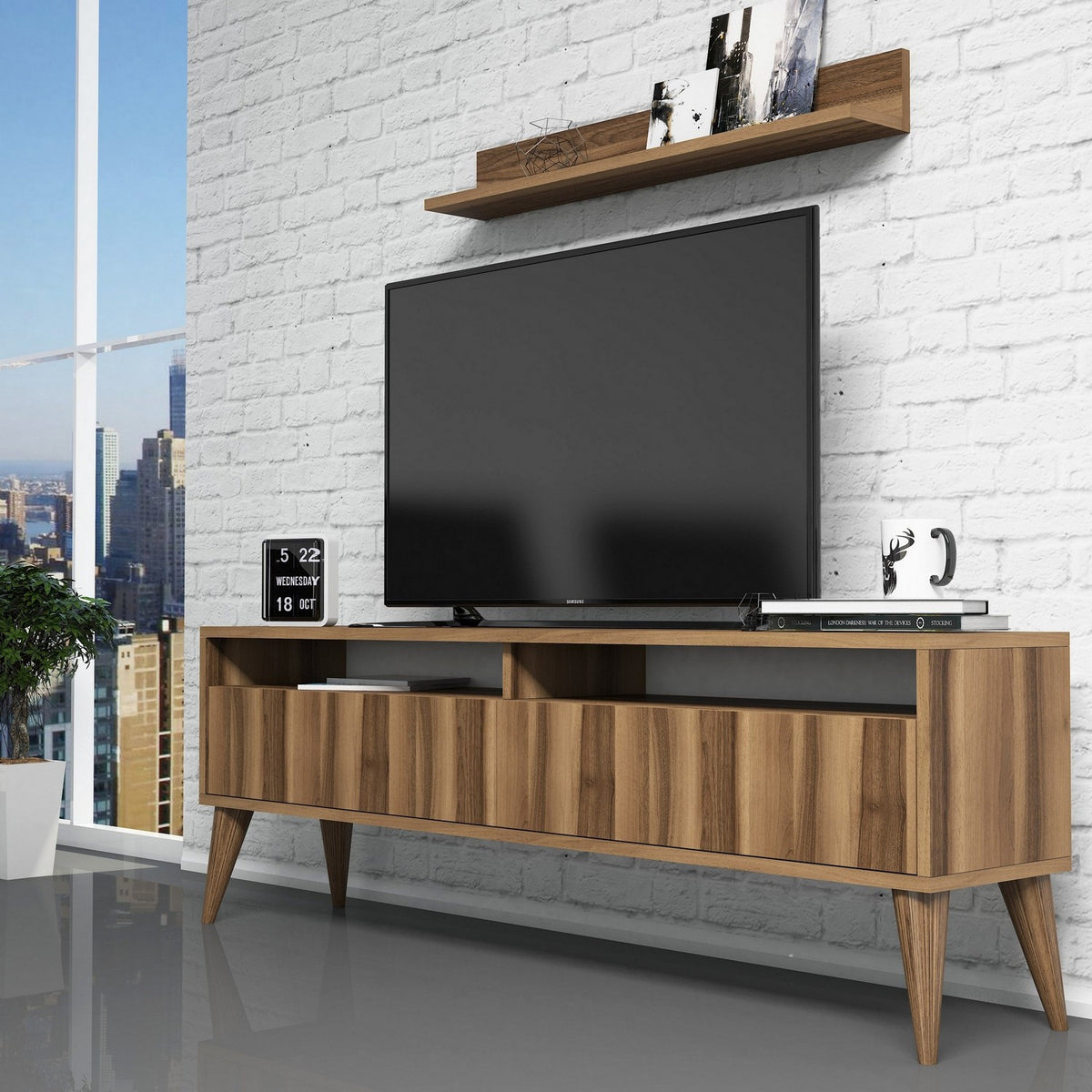 Σύνθεση Τηλεόρασης Orino Καρυδί 150x30x50 εκ. Μελαμίνης