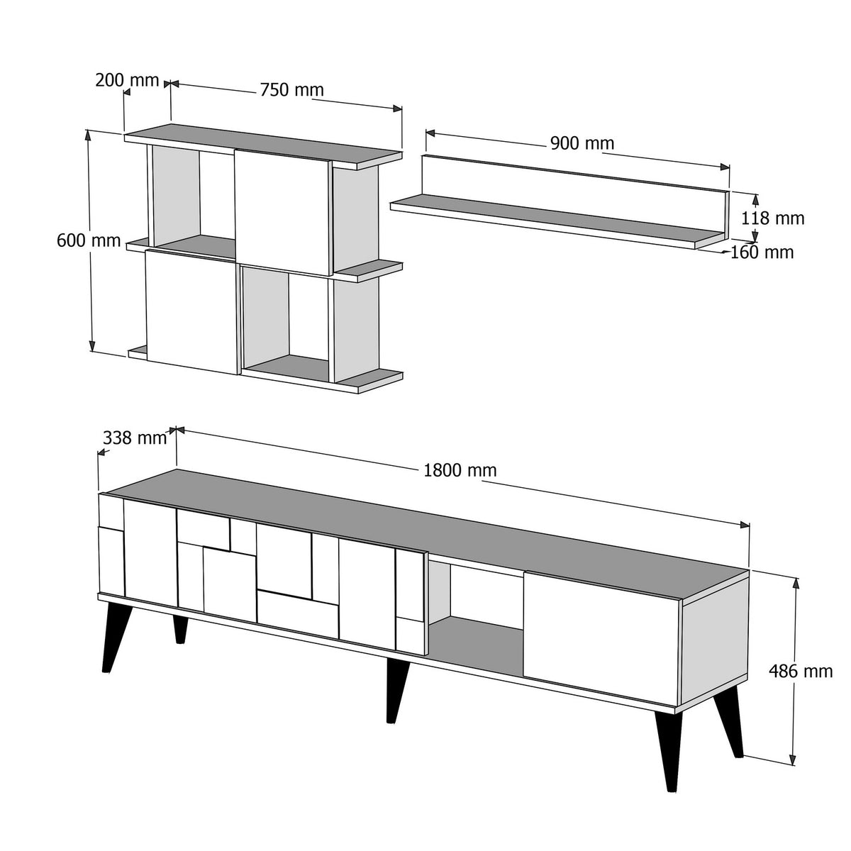 Σύνθεση Τηλεόρασης Velanidia Μαύρο 180x33.8x48.6 εκ. Μελαμίνης