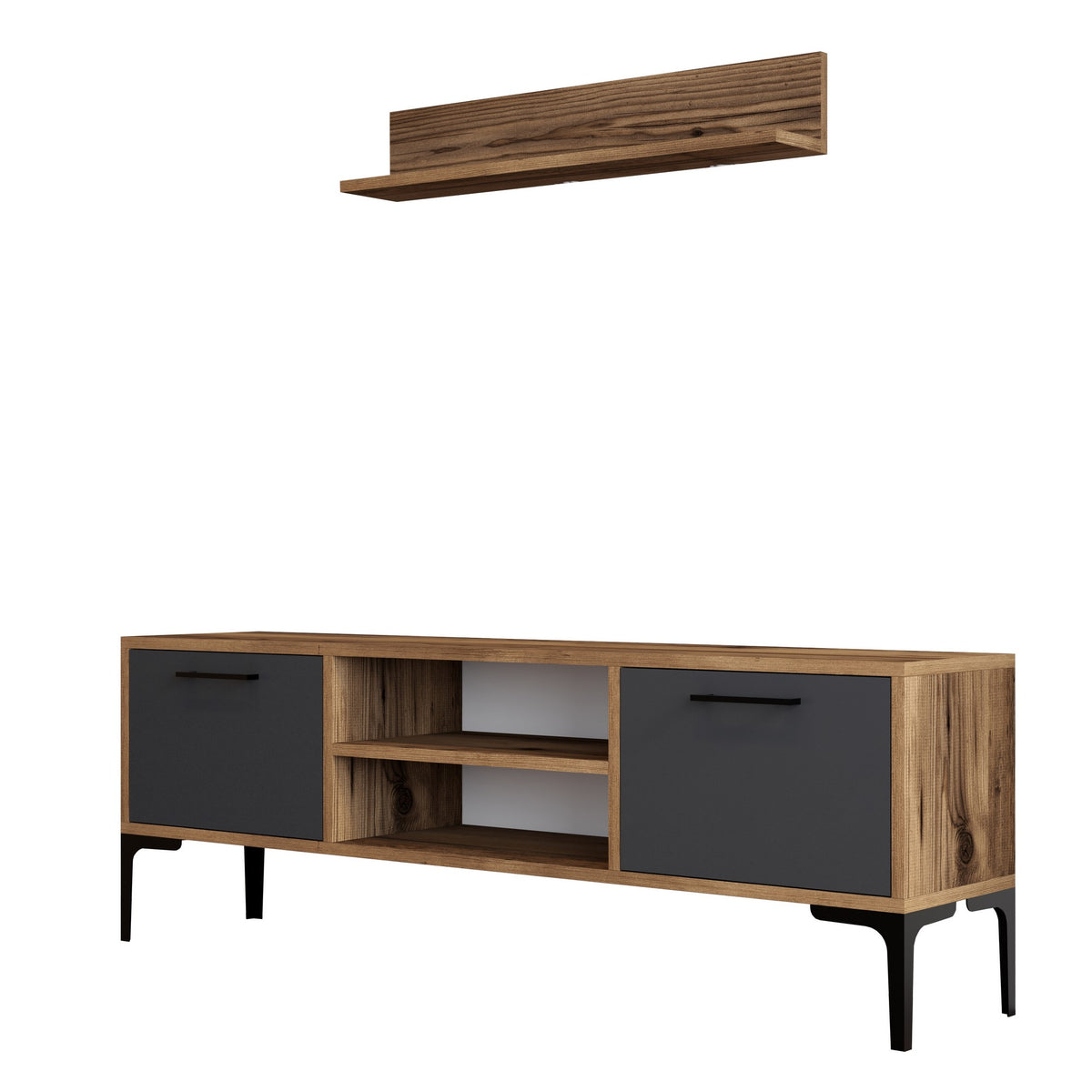 Σύνθεση Τηλεόρασης Nagos Καρυδί - Ανθρακί 140x30x48 εκ. Μελαμίνης