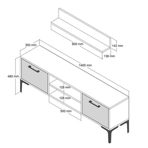 Σύνθεση Τηλεόρασης Nagos Καρυδί - Ανθρακί 140x30x48 εκ. Μελαμίνης