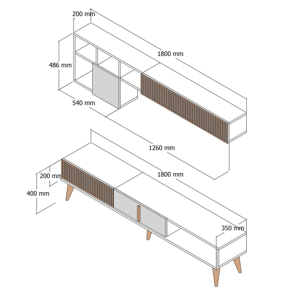 Σύνθεση Τηλεόρασης Plastira Καρυδί - Κρεμ 180x35x40 εκ. Μελαμίνης