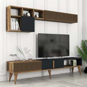 Σύνθεση Τηλεόρασης Plastira Καρυδί - Ανθρακί 180x35x40 εκ. Μελαμίνης