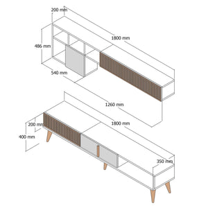 Σύνθεση Τηλεόρασης Plastira Καρυδί - Ανθρακί 180x35x40 εκ. Μελαμίνης
