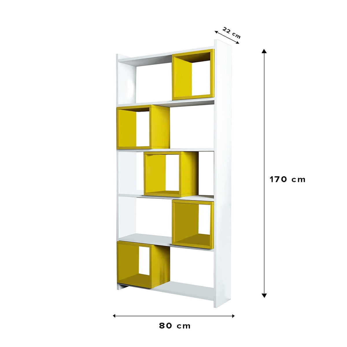 Βιβλιοθήκη Safiros Λευκό - Κίτρινο 80x22x170 εκ. Μελαμίνης - Pakobazaar