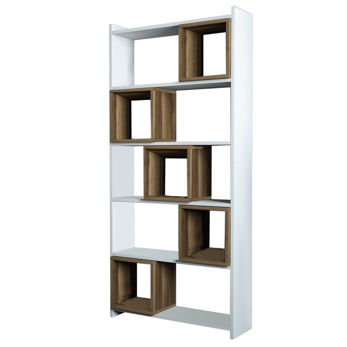 Βιβλιοθήκη Safiros Λευκό - Καρυδί 80x22x170 εκ. Μελαμίνης - Pakobazaar