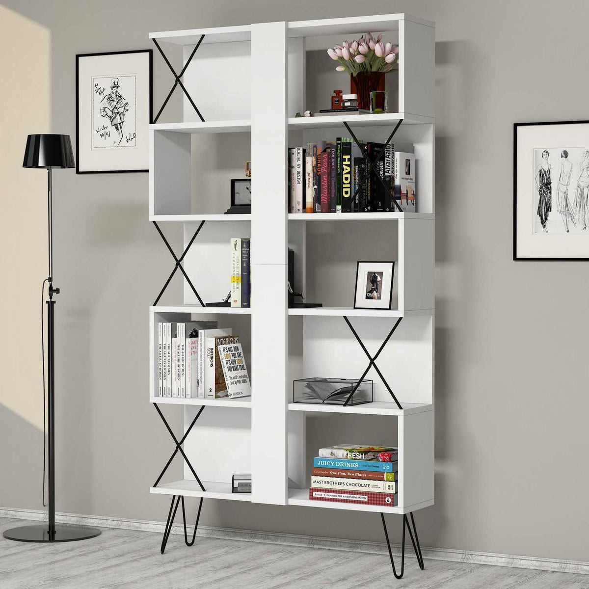 Βιβλιοθήκη Rachoni Λευκό 90x22x167.3 εκ. Μελαμίνης