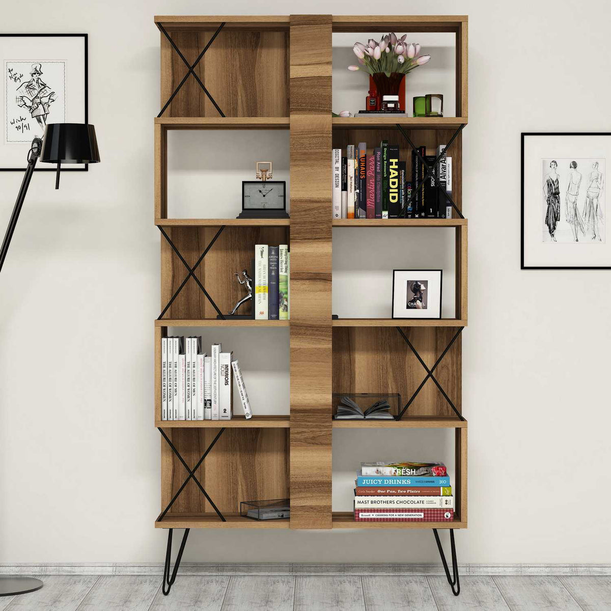 Βιβλιοθήκη Rachoni Καρυδί 90x22x167.3 εκ. Μελαμίνης - Pakobazaar
