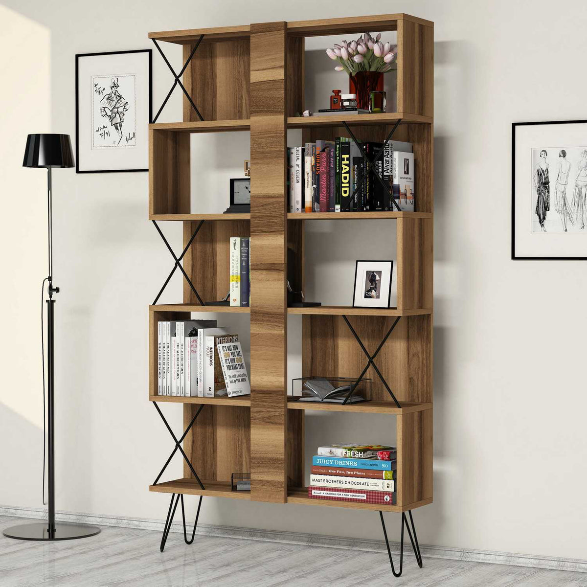 Βιβλιοθήκη Rachoni Καρυδί 90x22x167.3 εκ. Μελαμίνης - Pakobazaar