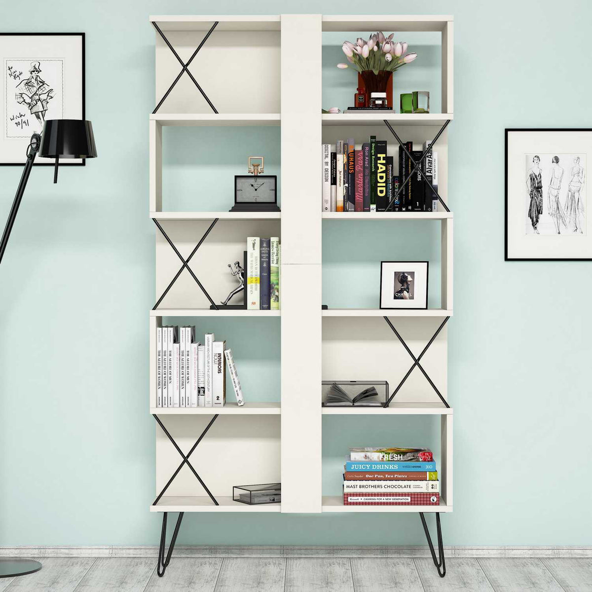 Βιβλιοθήκη Rachoni Κρεμ 90x22x167.3 εκ. Μελαμίνης