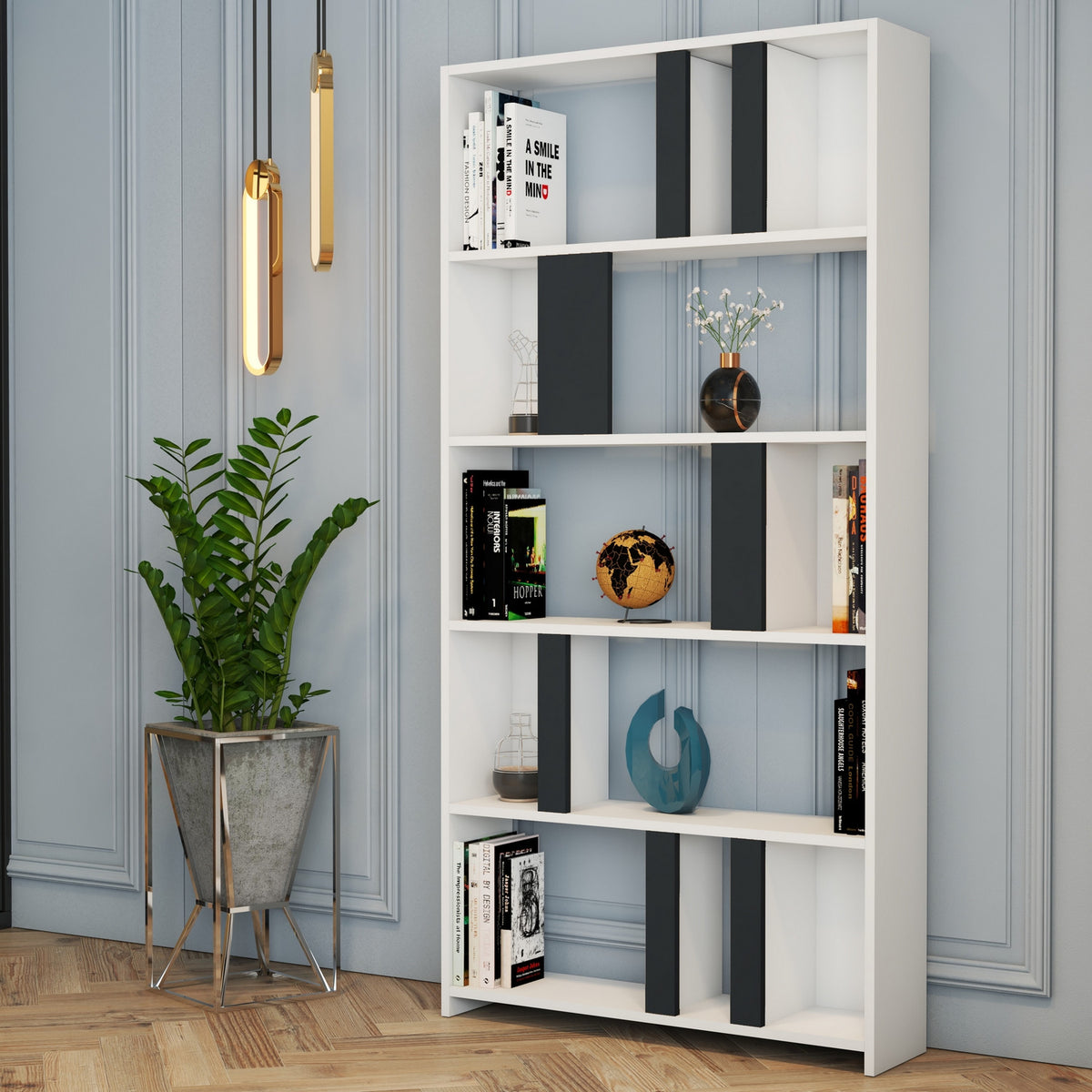 Βιβλιοθήκη Agapi Λευκό - Ανθρακί 90x20x180 εκ. Μελαμίνης