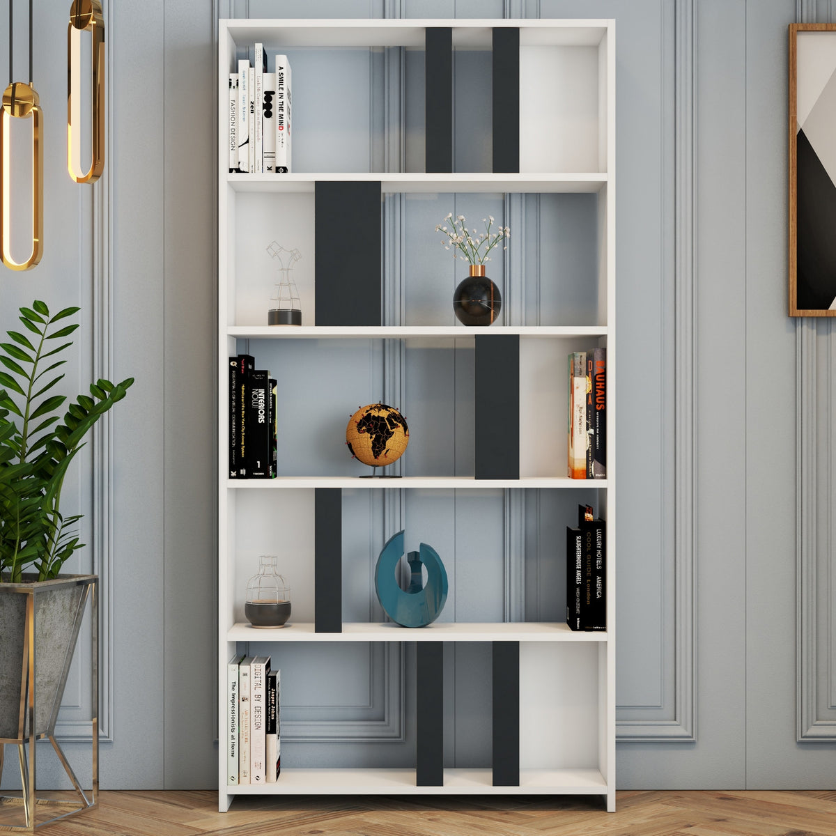 Βιβλιοθήκη Agapi Λευκό - Ανθρακί 90x20x180 εκ. Μελαμίνης