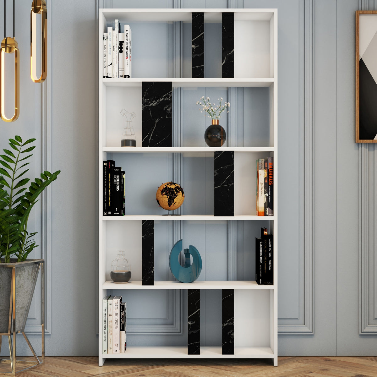 Βιβλιοθήκη Agapi Λευκό - Μαύρο Μάρμαρο 90x20x180 εκ. Μελαμίνης