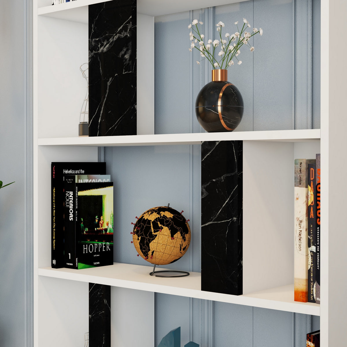 Βιβλιοθήκη Agapi Λευκό - Μαύρο Μάρμαρο 90x20x180 εκ. Μελαμίνης