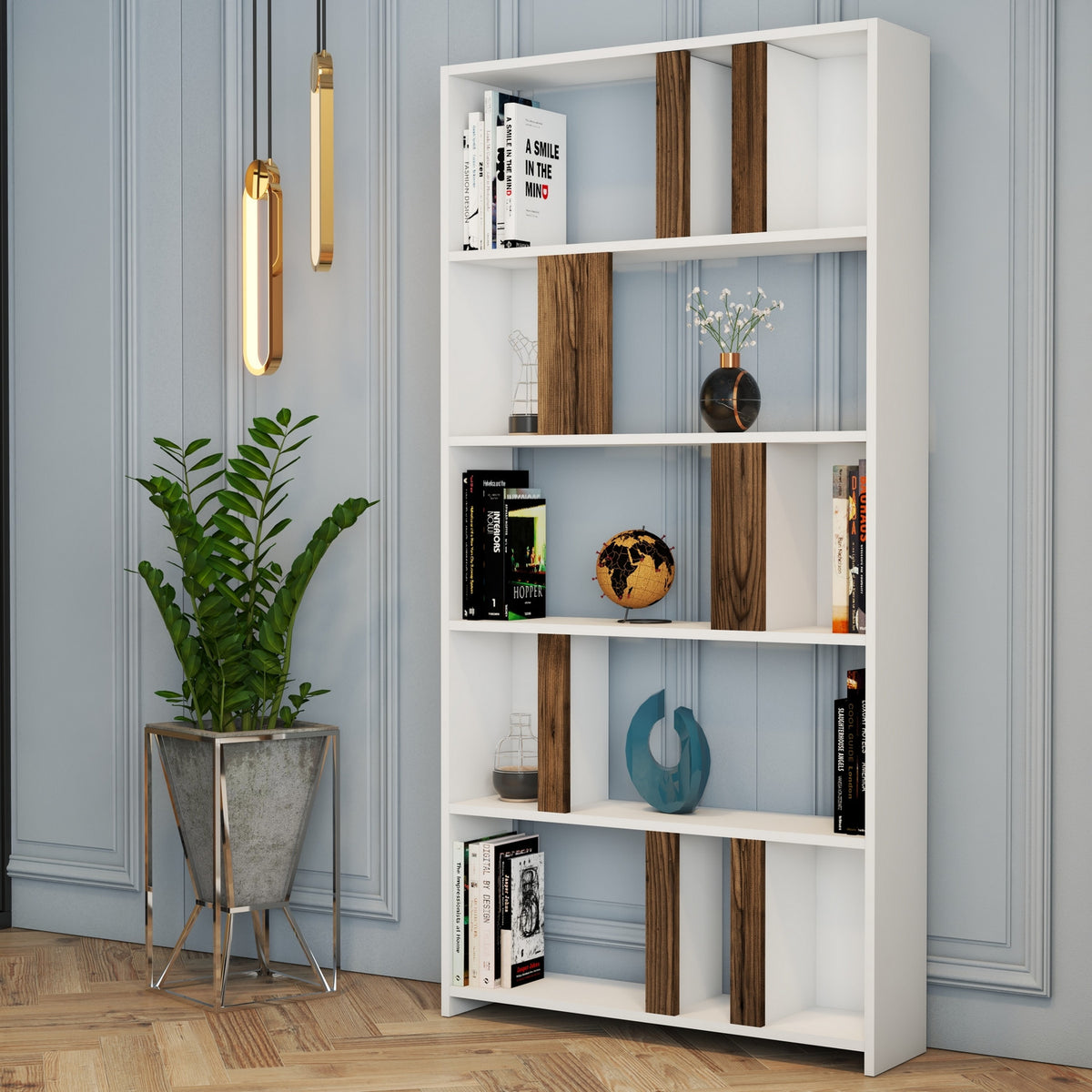 Βιβλιοθήκη Agapi Λευκό - Καρυδί 90x20x180 εκ. Μελαμίνης
