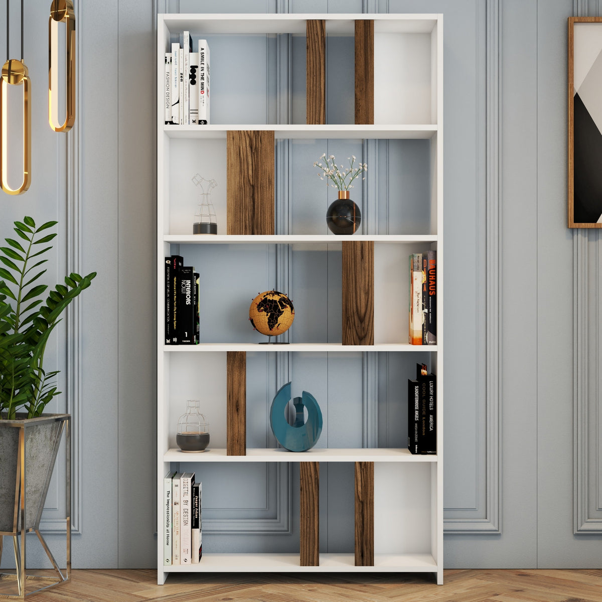 Βιβλιοθήκη Agapi Λευκό - Καρυδί 90x20x180 εκ. Μελαμίνης