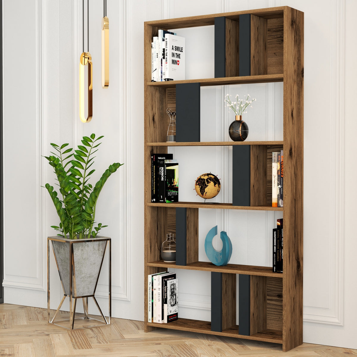 Βιβλιοθήκη Agapi Καρυδί - Ανθρακί 90x20x180 εκ. Μελαμίνης