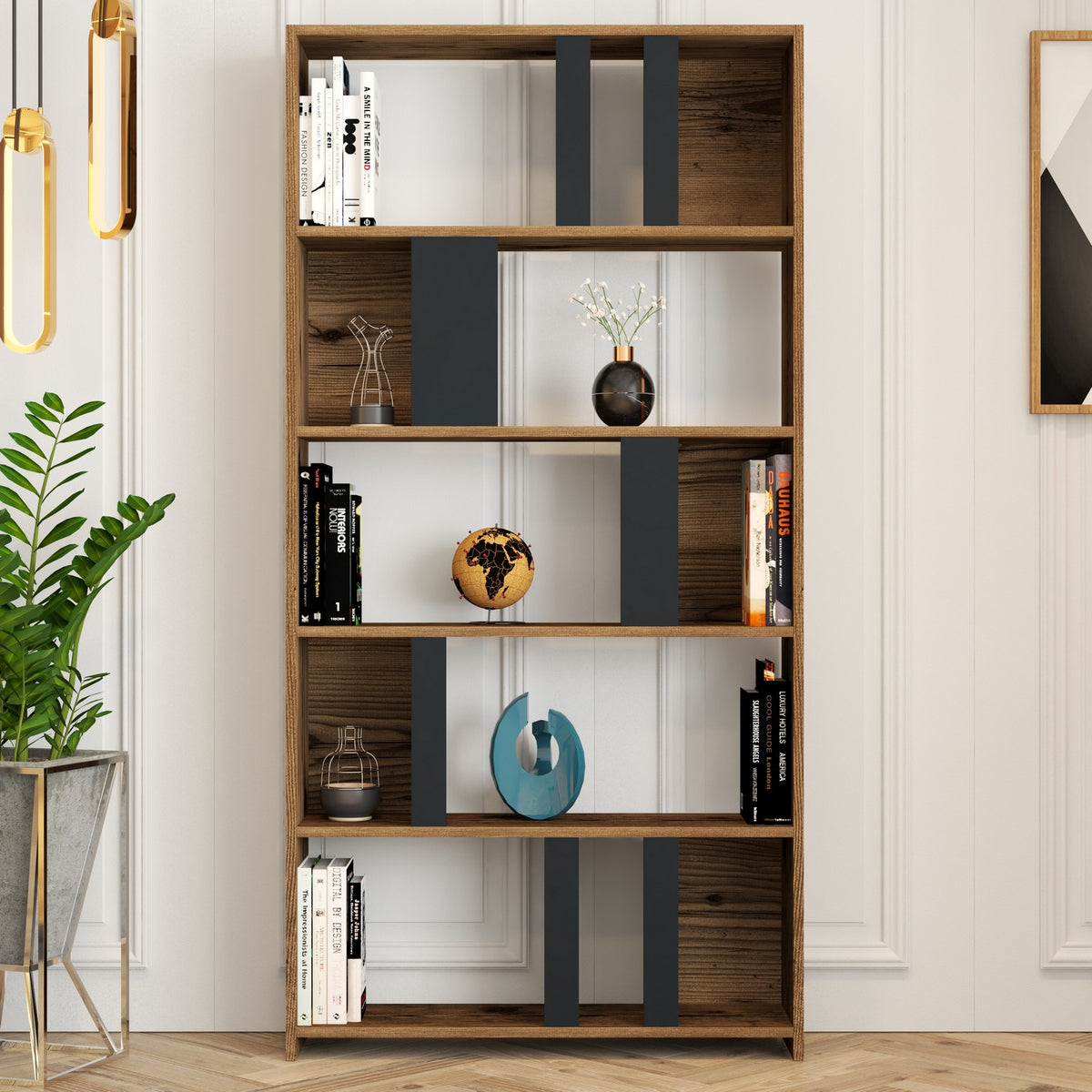 Βιβλιοθήκη Agapi Καρυδί - Ανθρακί 90x20x180 εκ. Μελαμίνης