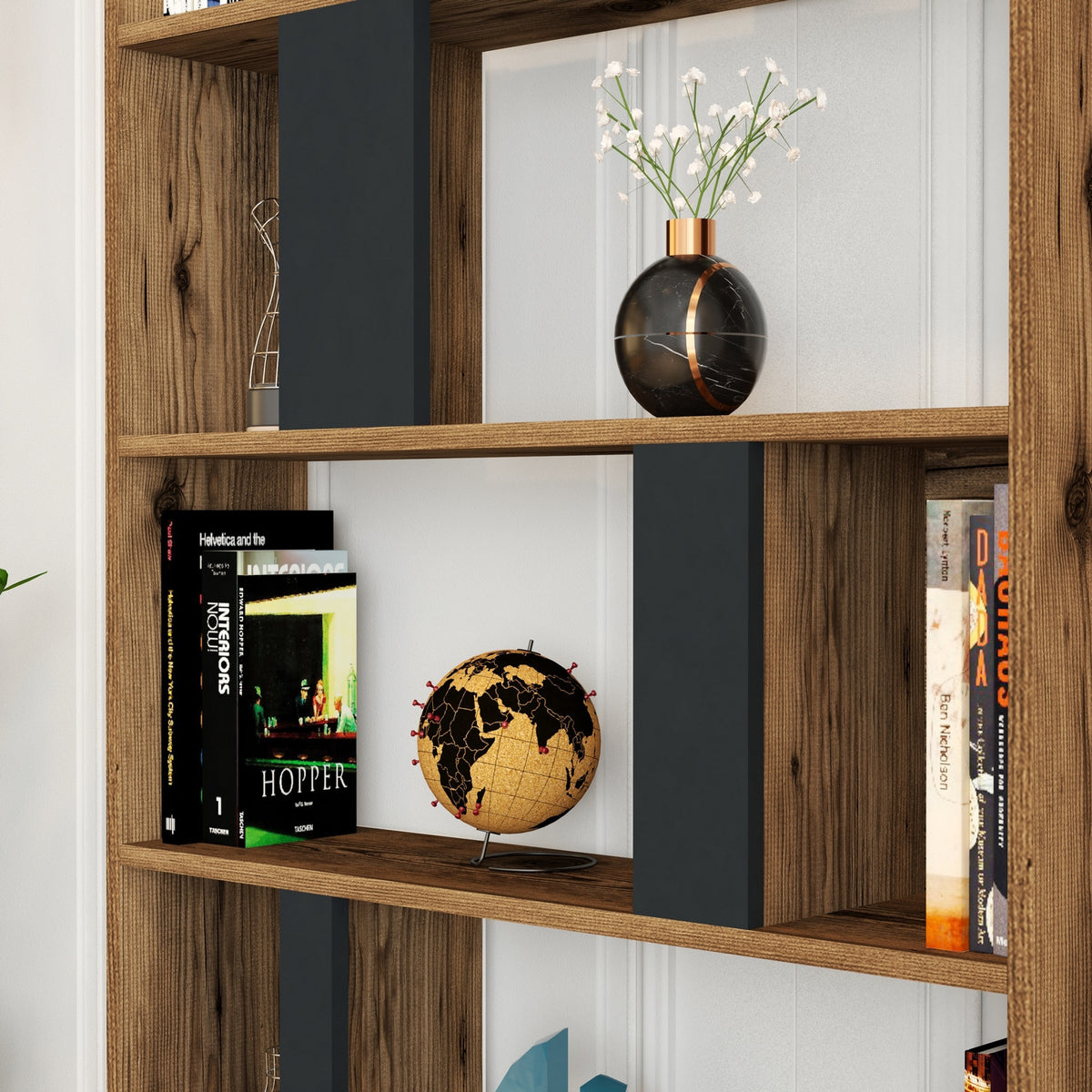 Βιβλιοθήκη Agapi Καρυδί - Ανθρακί 90x20x180 εκ. Μελαμίνης