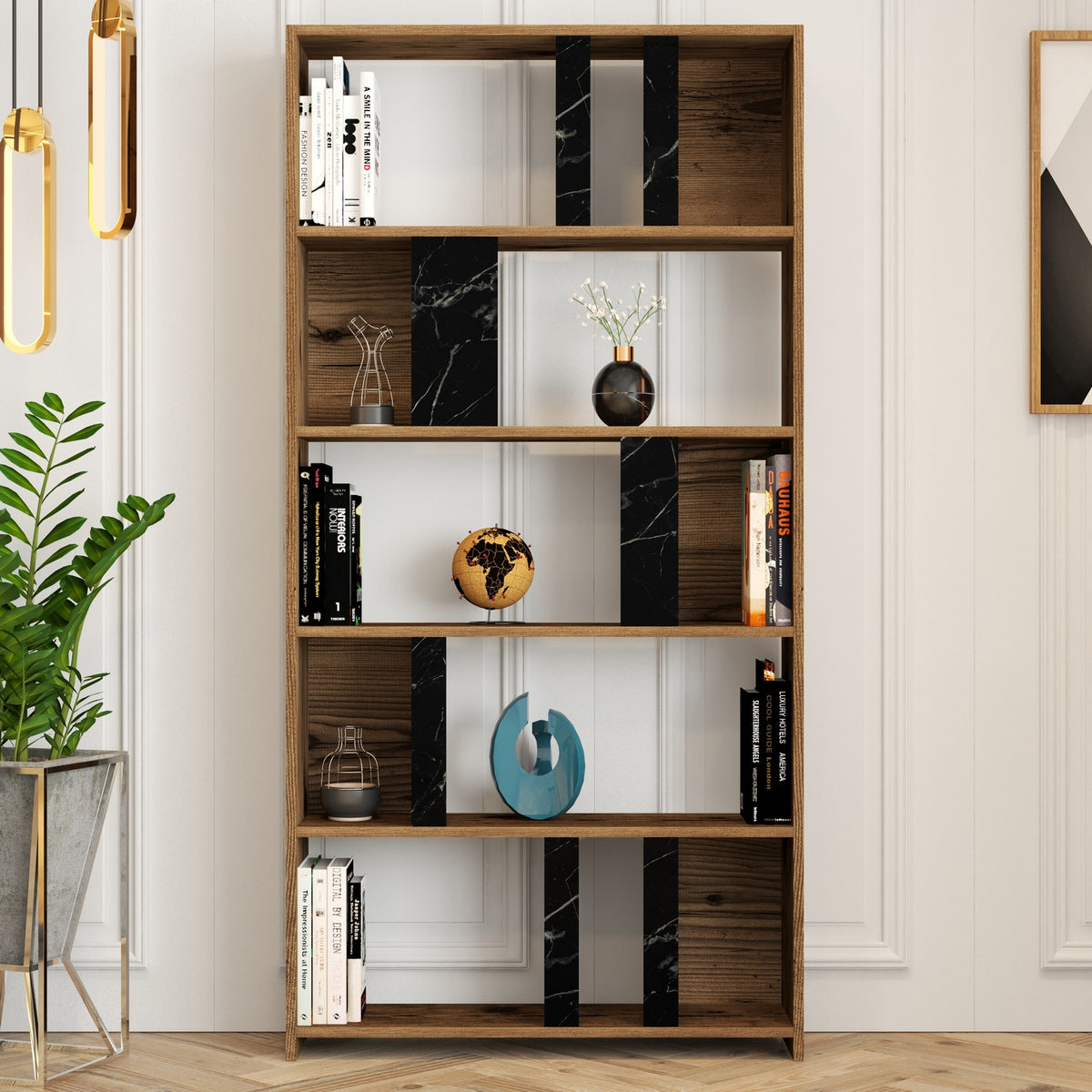 Βιβλιοθήκη Agapi Καρυδί - Μαύρο Μάρμαρο 90x20x180 εκ. Μελαμίνης