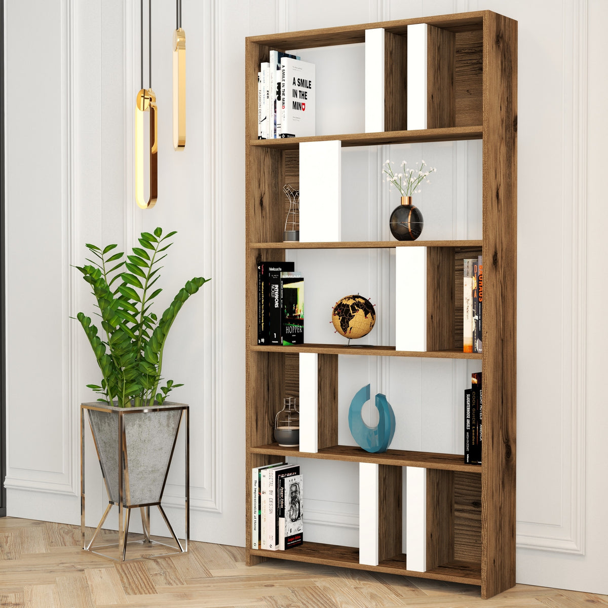 Βιβλιοθήκη Agapi Καρυδί - Λευκό 90x20x180 εκ. Μελαμίνης