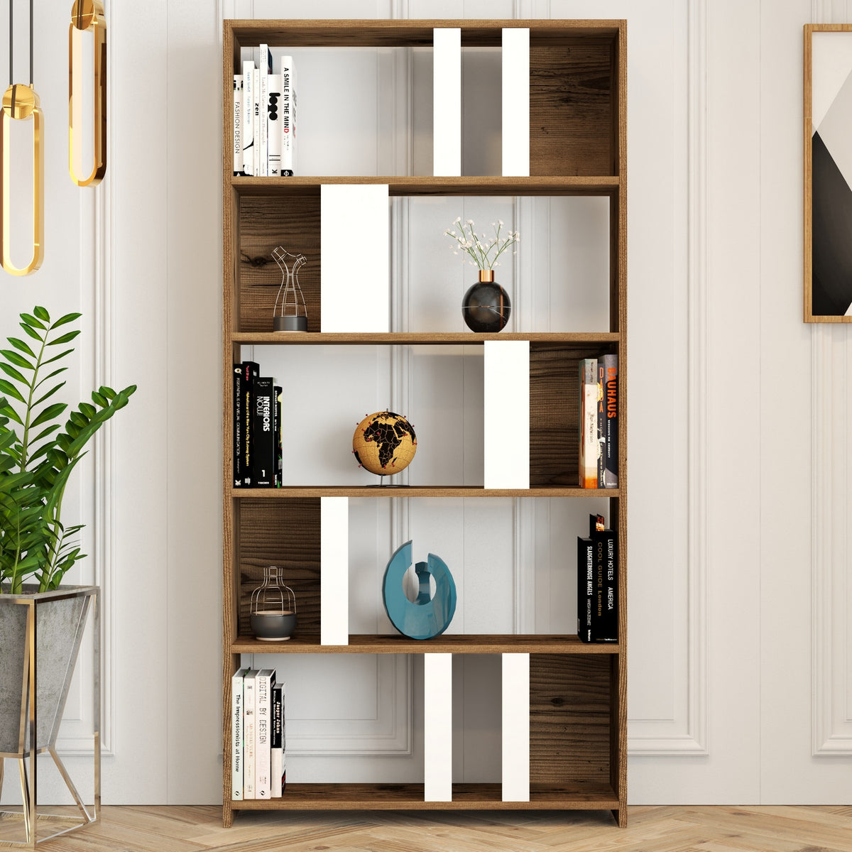 Βιβλιοθήκη Agapi Καρυδί - Λευκό 90x20x180 εκ. Μελαμίνης