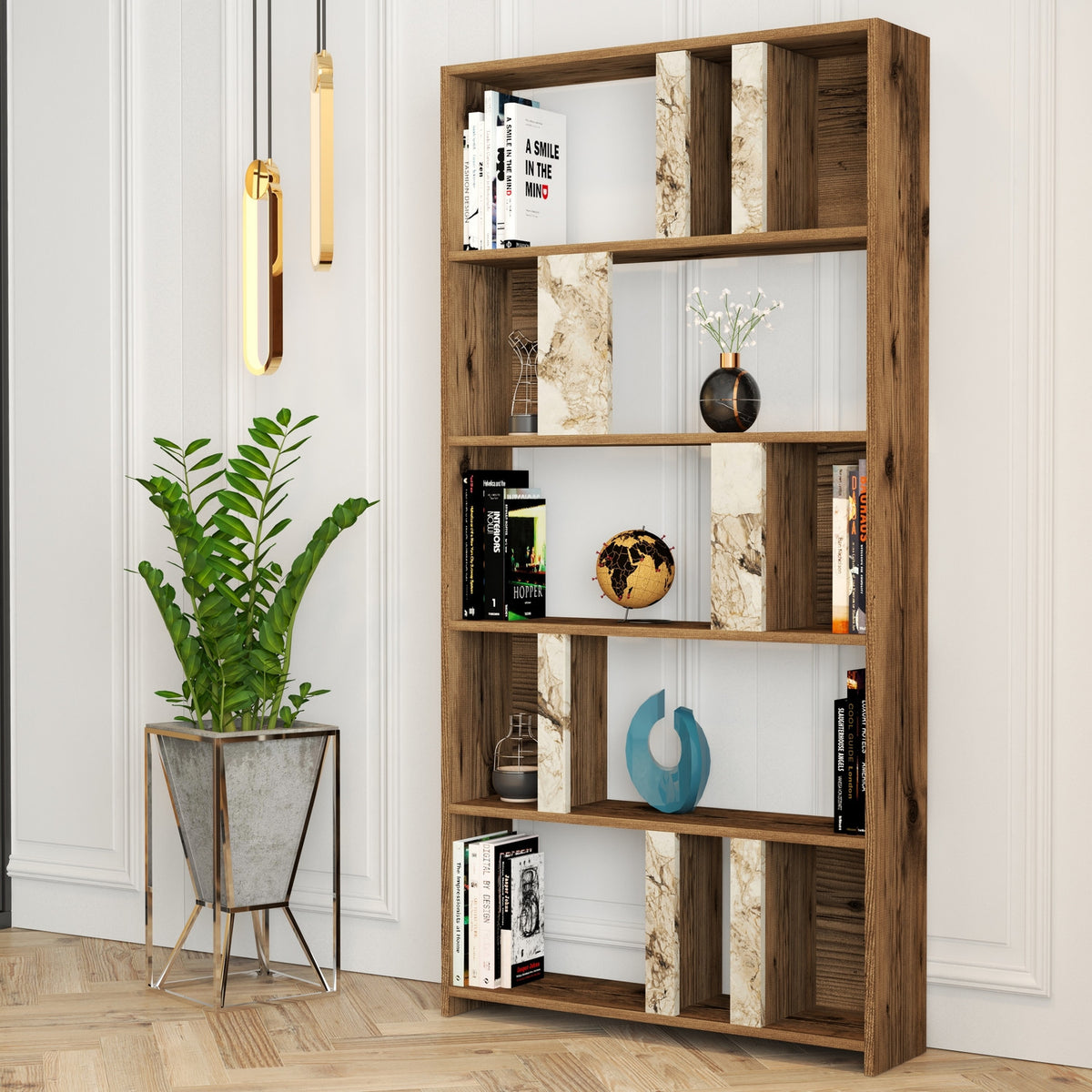 Βιβλιοθήκη Agapi Καρυδί - Λευκό Μάρμαρο 90x20x180 εκ. Μελαμίνης