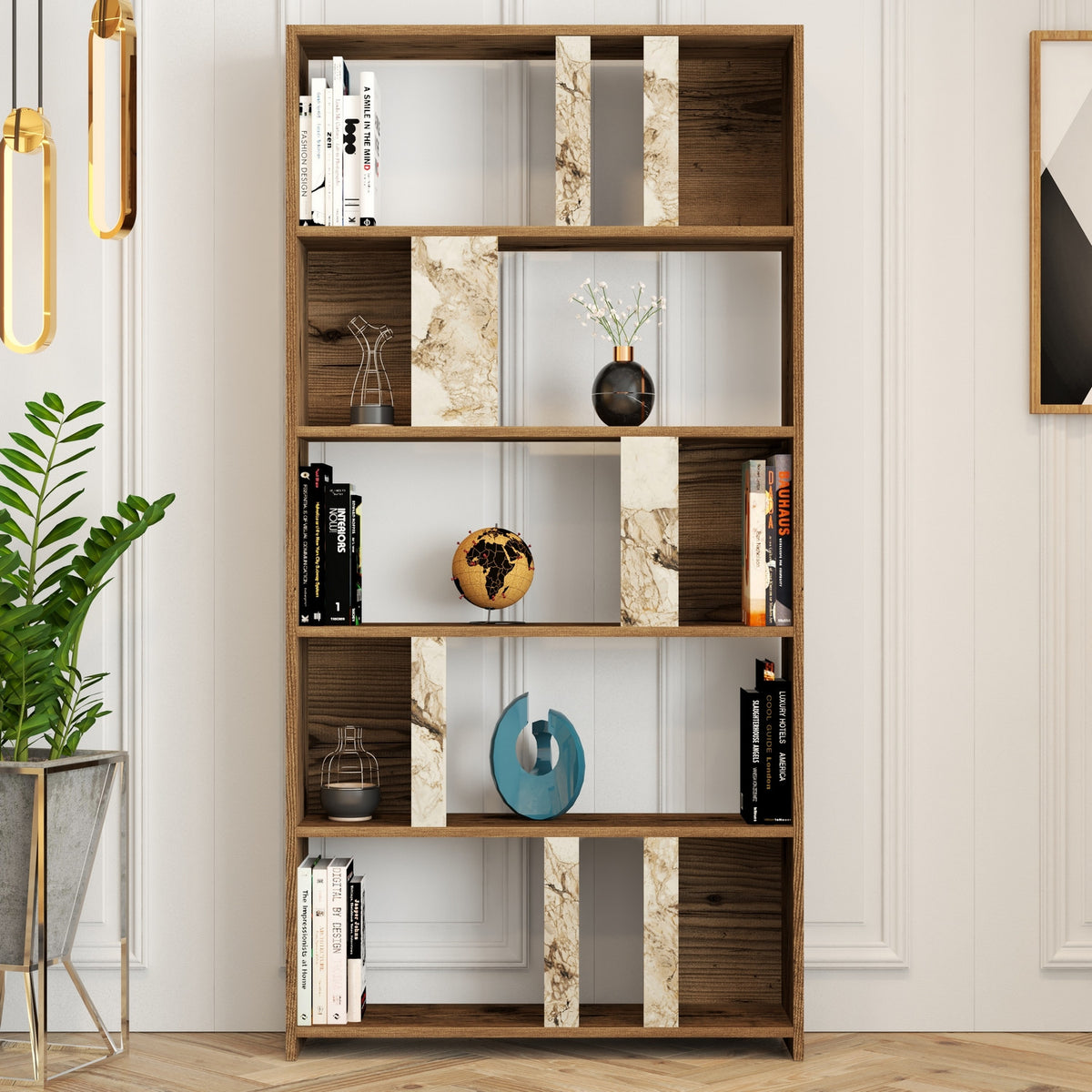 Βιβλιοθήκη Agapi Καρυδί - Λευκό Μάρμαρο 90x20x180 εκ. Μελαμίνης